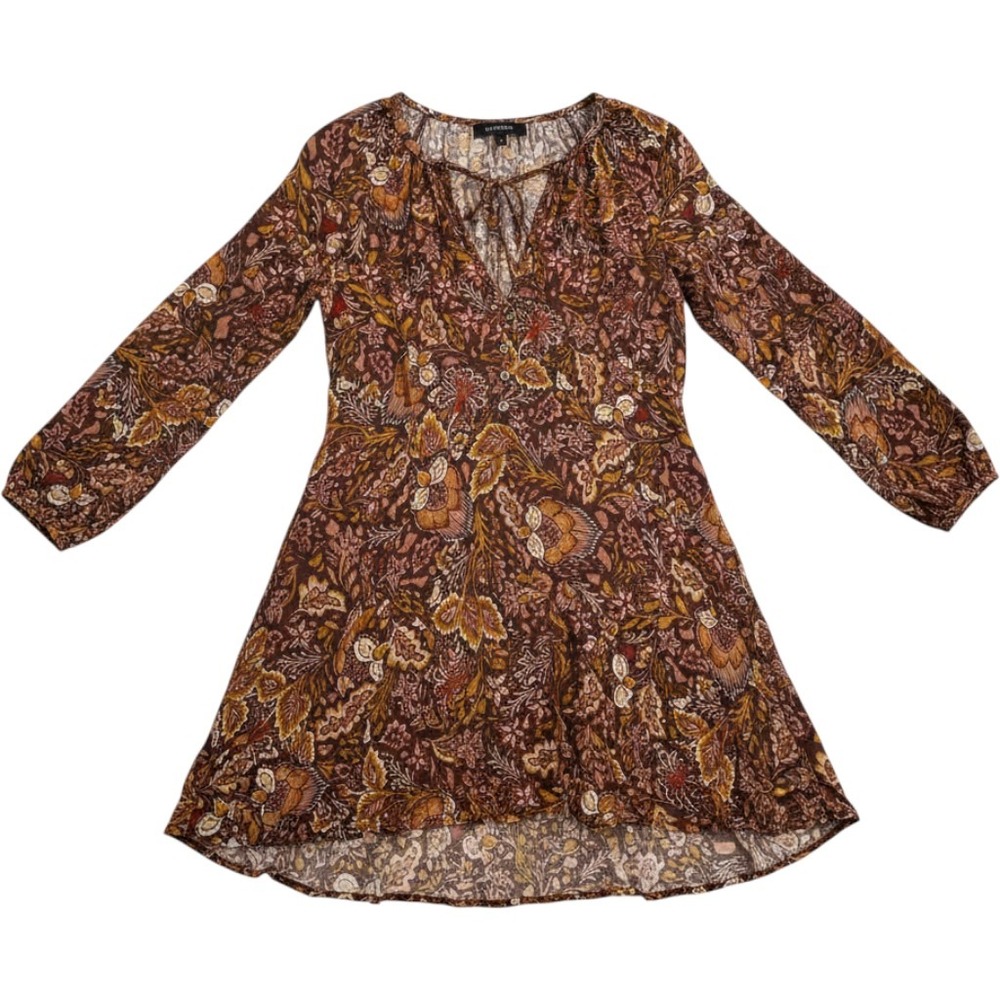 Boho Cottagecore Lagenlook Dress Floral Fall Relaxed Fit Large V Neck